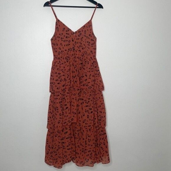 Fame and Partners Women Size 6 Bates Leopard Print Tiered Fit & Flare Midi-Dress - Picture 6 of 12
